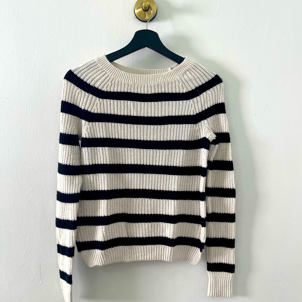 Express crewneck knit slightly off white and black striped sweater